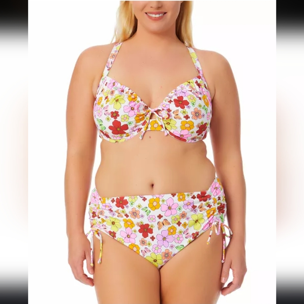 California Waves 2 piece swimsuit size 12/14 floral print underwire tie back NWT
